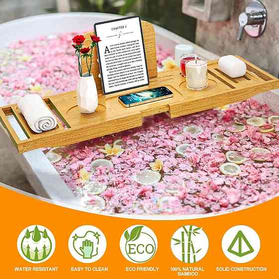 Піднос для ванни Bathtub Tray Caddy бамбук розсувний підставка для келиха планшета регульований Київ
