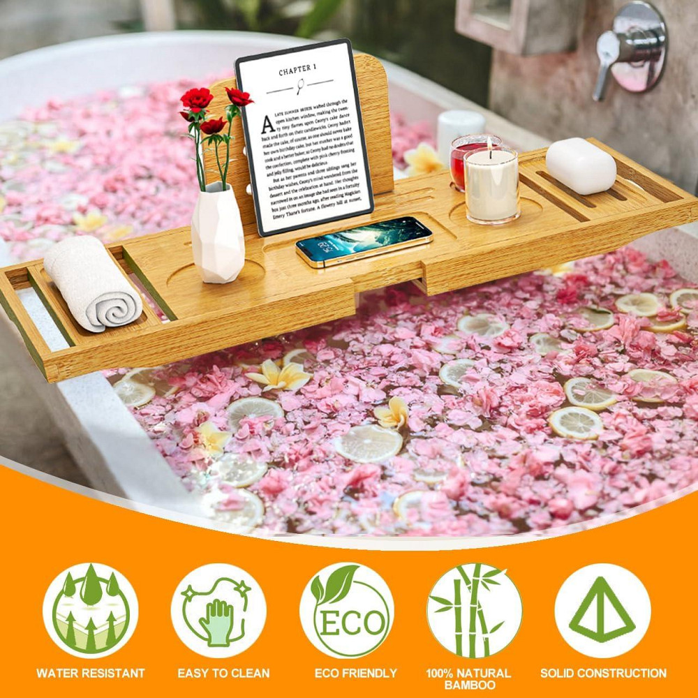 Піднос для ванни Bathtub Tray Caddy бамбук розсувний підставка для келиха планшета регульований Київ - фото 5