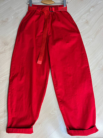 Брюки женские A-N 712 МОМ jeans широкие бананы облегченный тонкий коттон с ремнем красные, красный,  Одесса - изображение 3