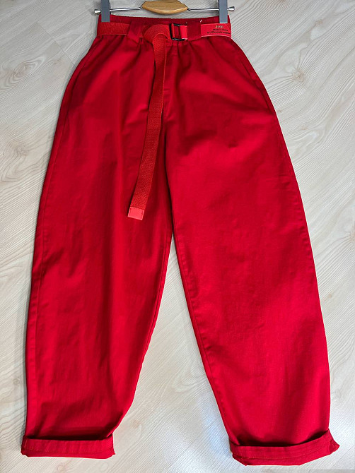 Брюки женские A-N 712 МОМ jeans широкие бананы облегченный тонкий коттон с ремнем красные, красный, M Киев - изображение 3