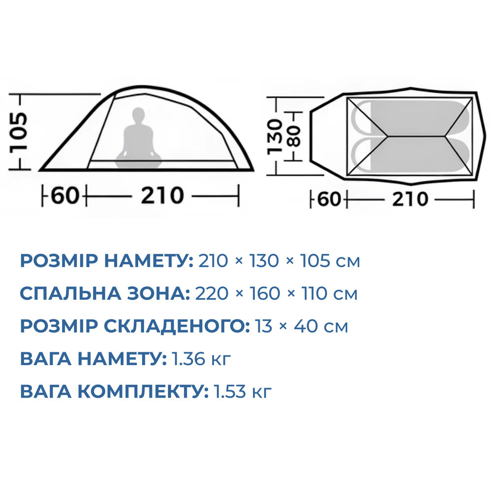 Палатка сверхлегкая двухместная Naturehike Cloud Up Pro CNK2350WS020, 20D, голубая Киев - изображение 7