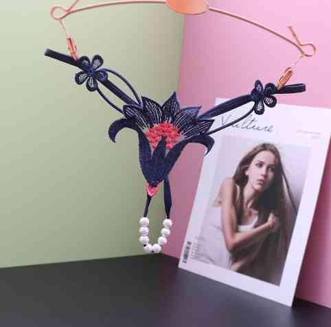 Эротические трусы с жемчугом темно-синие 