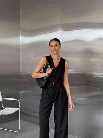 Жіночий класичний брючний костюм-двійка: жилет і штани костюмка Чорний, 46/48 Одеса