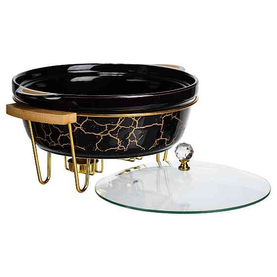 Марміт порцеляновий настільний круглий 2 (л) з підігрівом Чорний мармур LC-718 Коломия