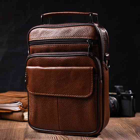 Стильная вертикальная мужская сумка из натуральной кожи Vintage 21954 Светло-коричневая Киев