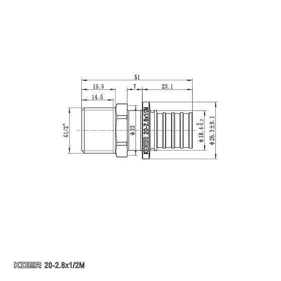 Перехідник з ЗР Koer KA.A06M-20 - 20(2.8mm) x 1/2"M (KR4851) Київ