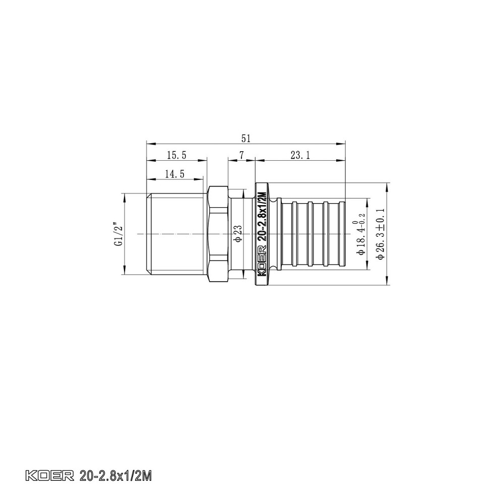 Перехідник з ЗР Koer KA.A06M-20 - 20(2.8mm) x 1/2"M (KR4851) Київ - фото 2