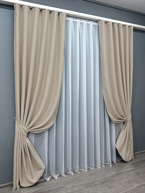 Комплект готовых штор VR-Textil Блэкаут двусторонний Eclipsе № 1789ш Бежевый 100х270 см 2 шт (31-831) Киев - изображение 3