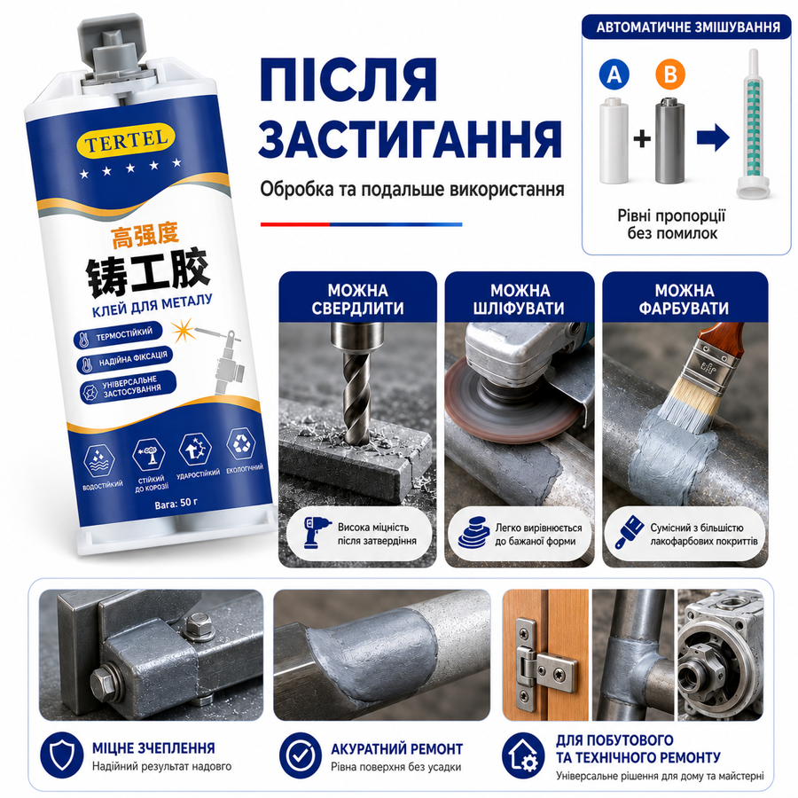 Эпоксидный клей-холодная сварка для металла TERTELL Strong Foundry Glue, двухкомпонентный, серый (98745492) Киев - изображение 10