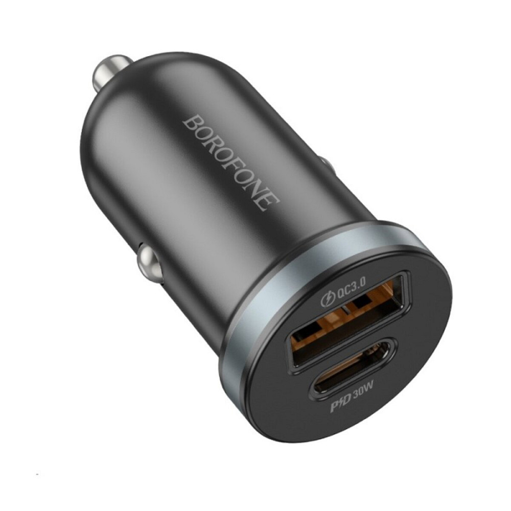 Автомобільний зарядний пристрій BOROFONE BZ22 Scenery dual port PD30W+QC3.0 car charger Black (6941991105180) Київ - фото 1