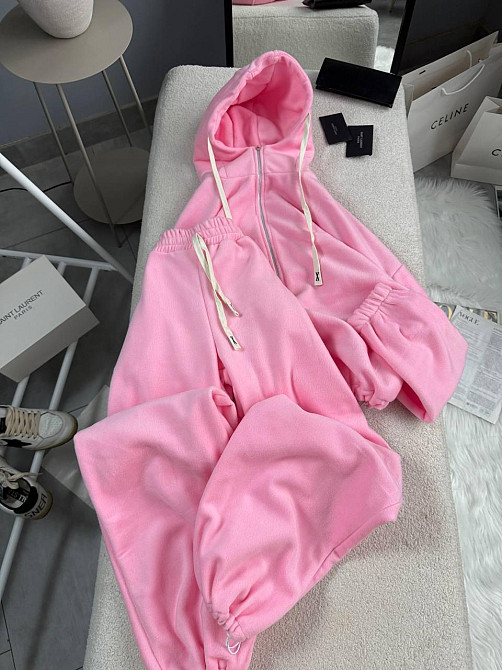 Женский теплый повседневный костюм двойка: кофта и брюки из двухстороннего флиса Розовый, 48/52 Одесса - изображение 3