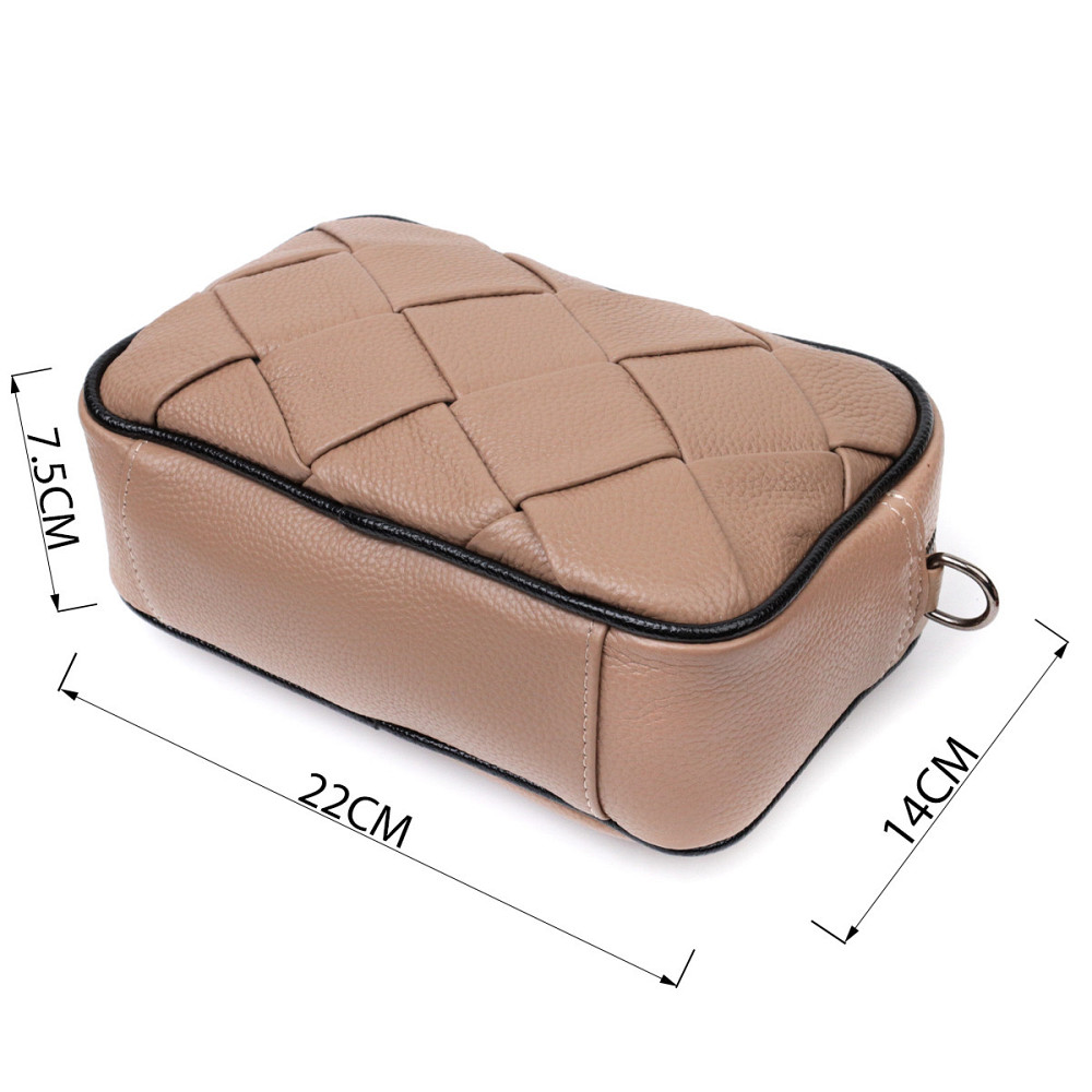 Модна шкіряна сумка з плетіннями для стильних жінок Vintage 22409 Бежева Київ - фото 3