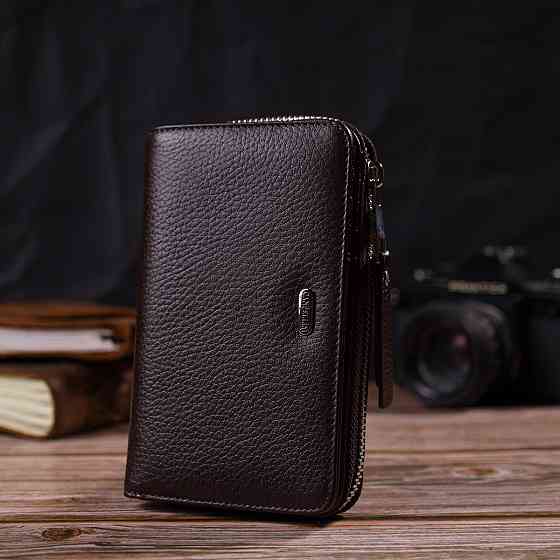 Практичне жіноче портмоне середнього розміру з натуральної шкіри Коричневе (CANPELLINI) Київ