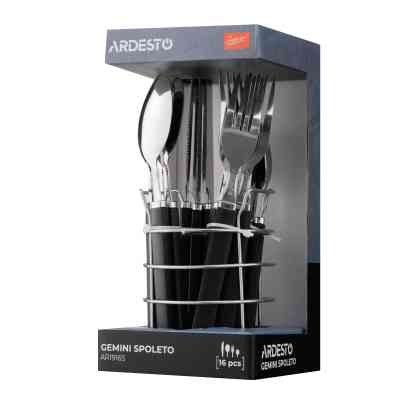 Набір столових приборів Ardesto Gemini Spoleto, 16 приборів, нержавіюча сталь, пластик, чорний (AR1916S) Вінниця