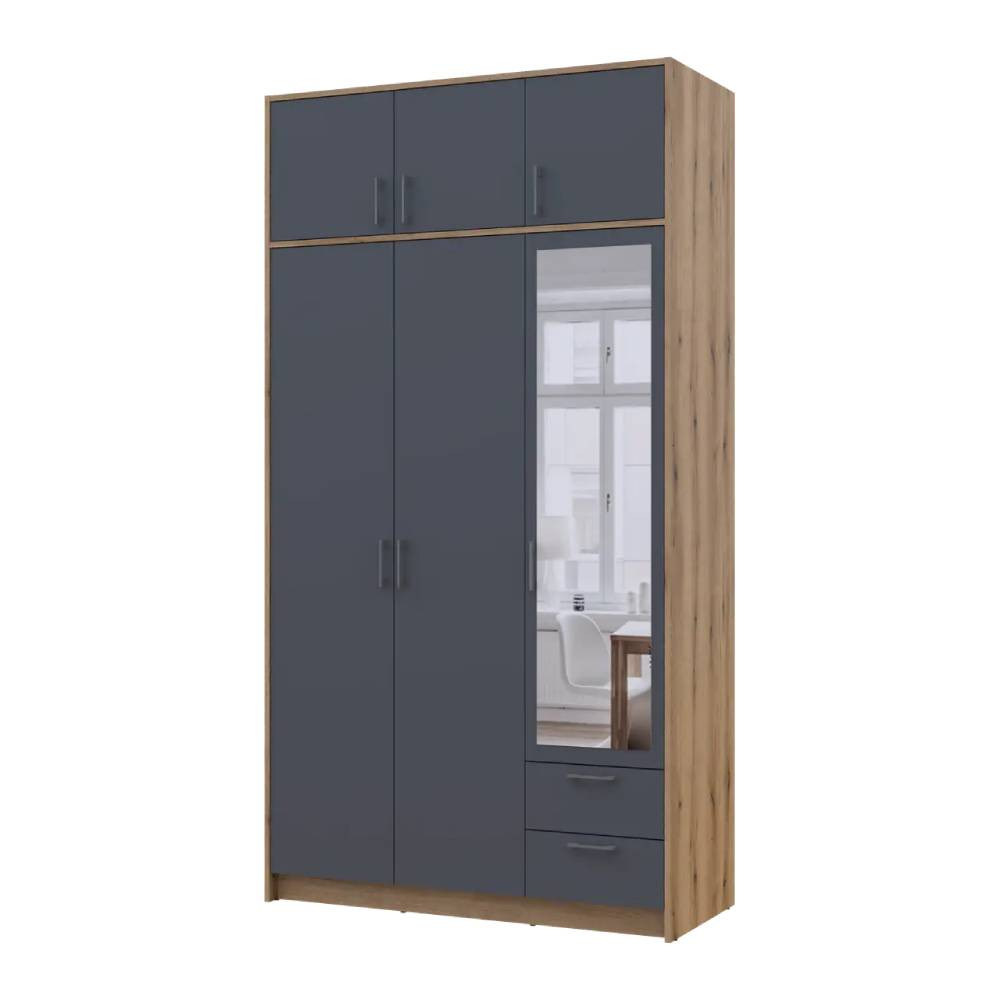 Шкаф для одежды Doros Ронди с антресолью и зеркалом Дуб Артизан/Графит 3ДСП 121х52х236 DRS-011676 (80737820) Львов - изображение 1