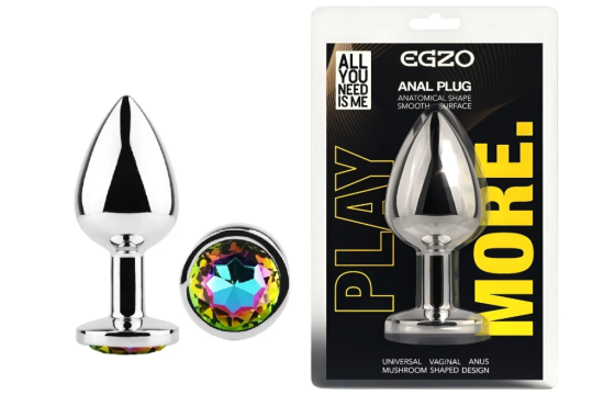 Анальна пробка із кристалом EGZO - Silver Round Plug Rainbow size S Sex Aura Київ