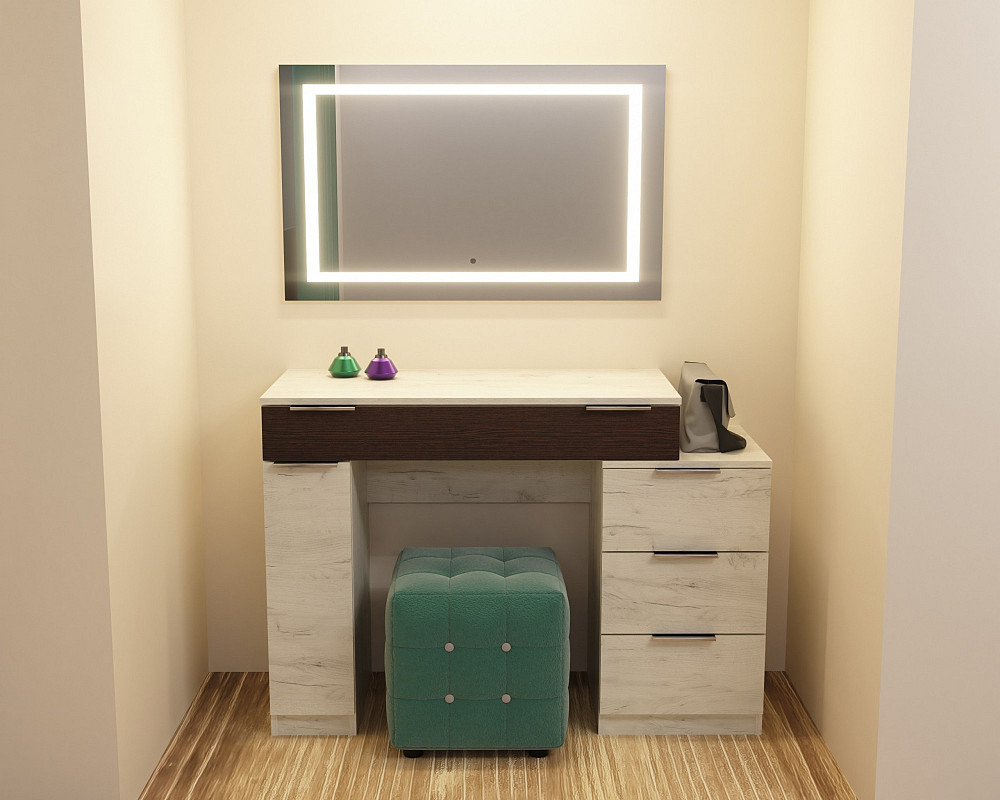 Стол туалетный Трюмо Кристалл, Дуб Крафт Белый/Венге Магия, 1200/452/847 Львов - изображение 1