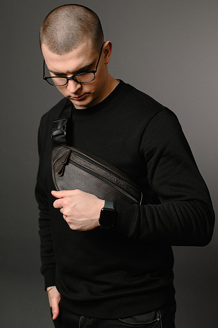 Чоловіча бананка, шкіряна сумка на пояс, коричнева SL033 (Коричнева) Суми - фото 2