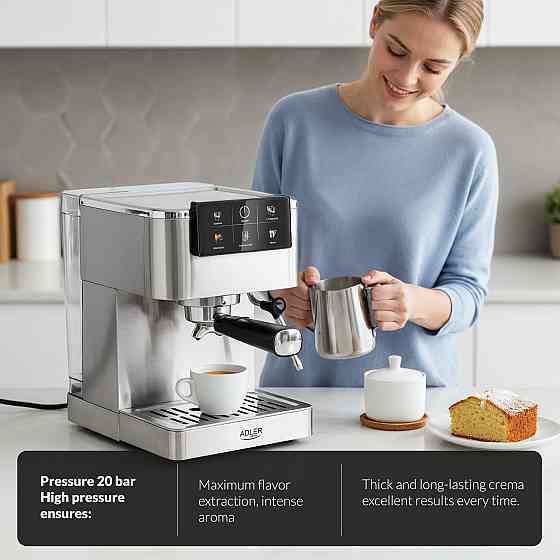Кавомашина Adler AD 4390 ріжкова/ 1350 Вт/ 20 бар/ 1,5л/ мелена/ капучінатор/сіра Винница