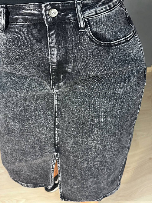 Спідниця жіноча джинсова Vanver 82050 пряма з розрізом середня довжина чорна , чорний, З6, 36, 98 см, 125 см Київ - фото 16