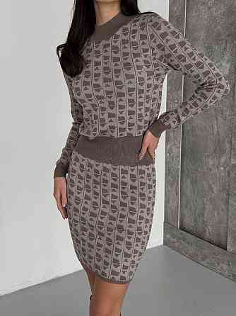 Жіночий базовий теплий костюм-двійка: кофта та спідниця кашемір Сірий Одеса