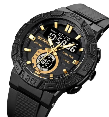 Чоловічий спортивний годинник Skmei 1881 (Чорний із золотистим і чорним циферблатом) Київ