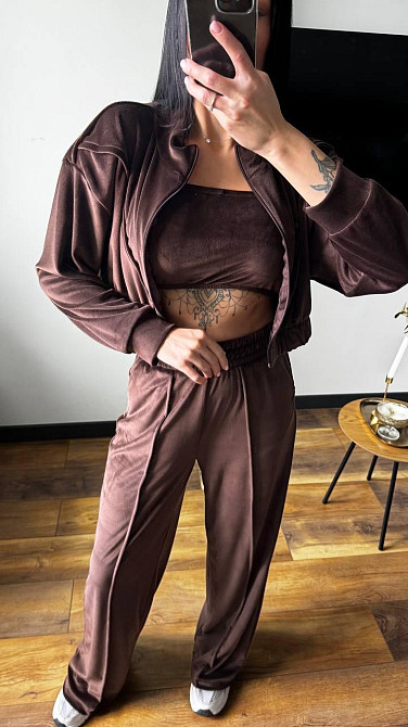 Женский плюшевый костюм тройка: кофта топ и штаны велюр Одесса - изображение 7