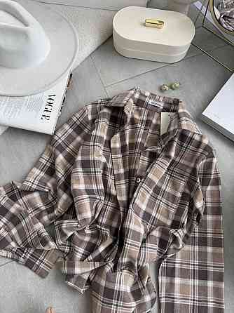 Женская повседневная оверсайз рубашка в клетку костюмный тиар Светлый шоколад Одесса