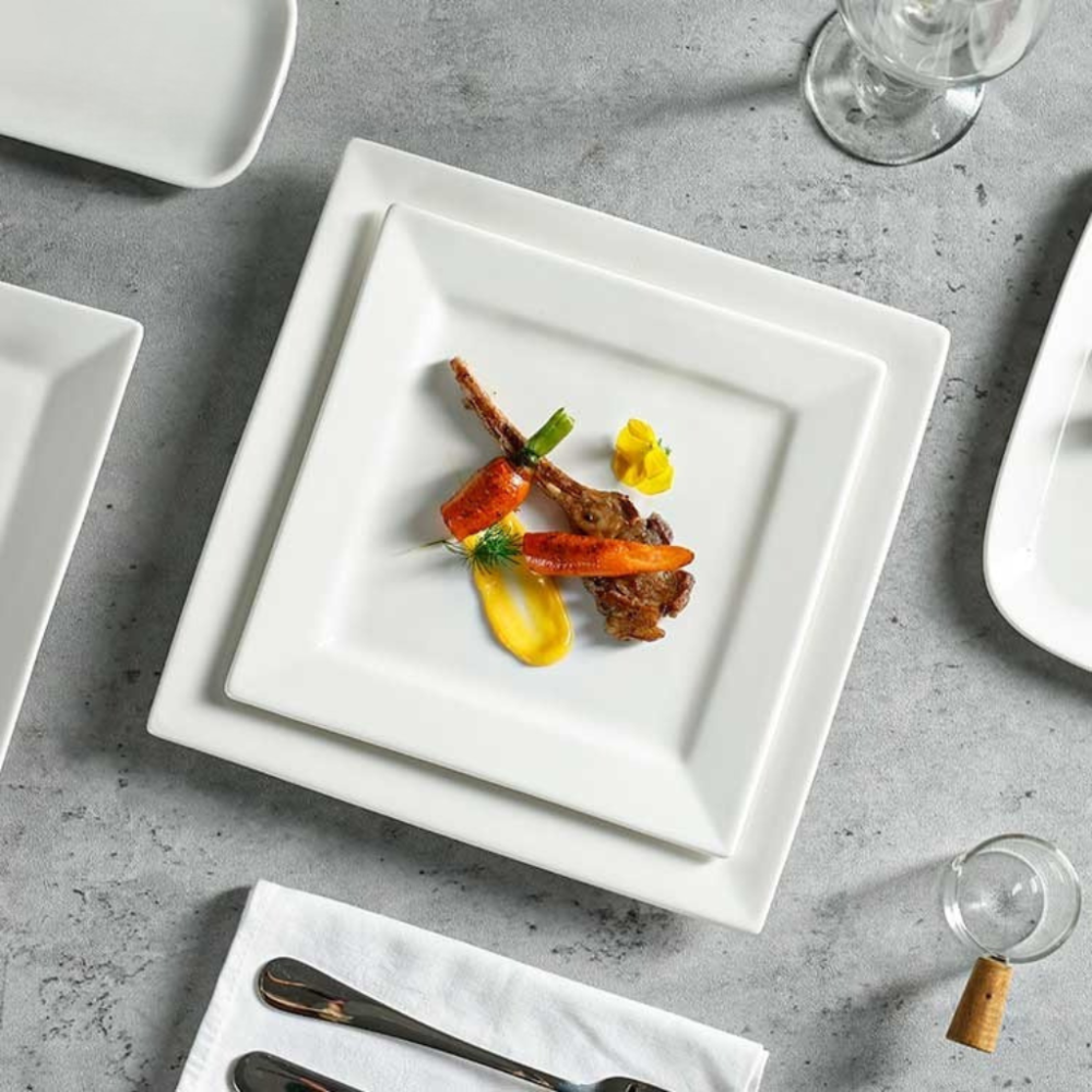 Комплект тарелок 12 шт квадратные,пластиковые,десертные 16.5 см и обеденные 24 см, набор для сервировки стола белые Каменец-Подольский - изображение 5