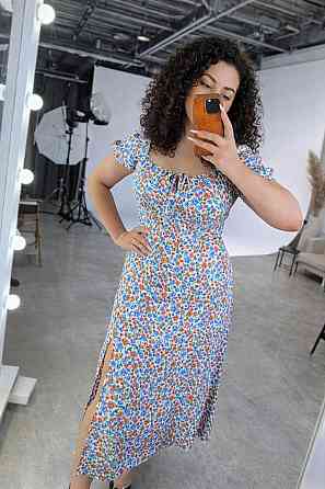 Женское романтическое принтованное платье батал евро софт 56 Одесса