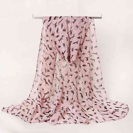 Шарф с котами женский 146 на 47 см рожево-черный Киев