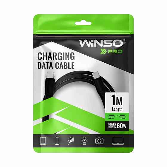 Кабель Winso Pro Type-C to Type-C 60W PVC 1м чорний Львів