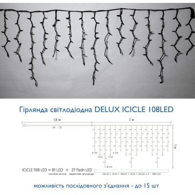 Гірлянда Delux ICICLE flash 108LED 2 х 1 м синій / білий IP44 EN (90012945) Вінниця - фото 3