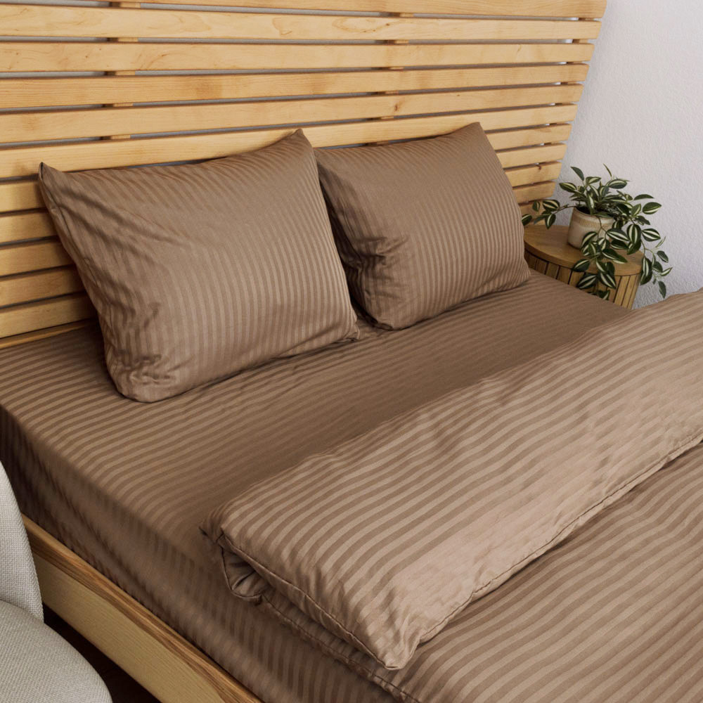 Постельная страйп сатин комплект двуспальный 125 г/м2 YouStar (Коричневый) 2 х 70х70 Сумы - изображение 5