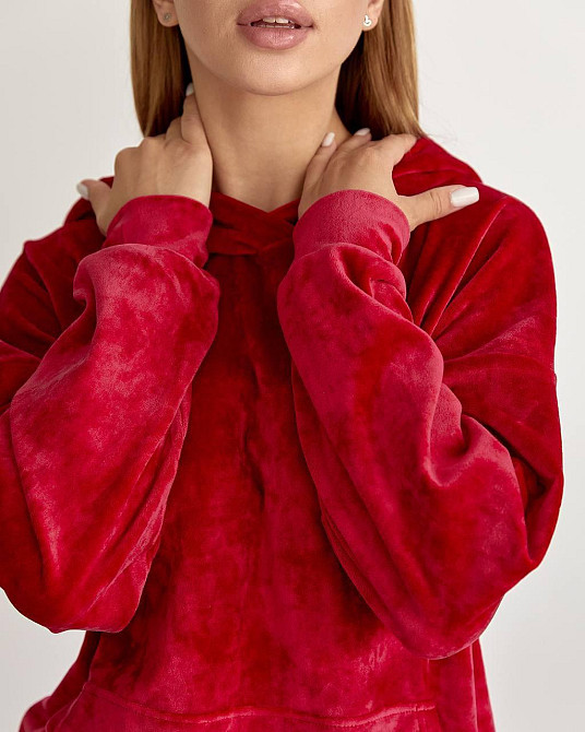 Женский велюровий костюм с капюшоном Вишневый S Харьков - изображение 7