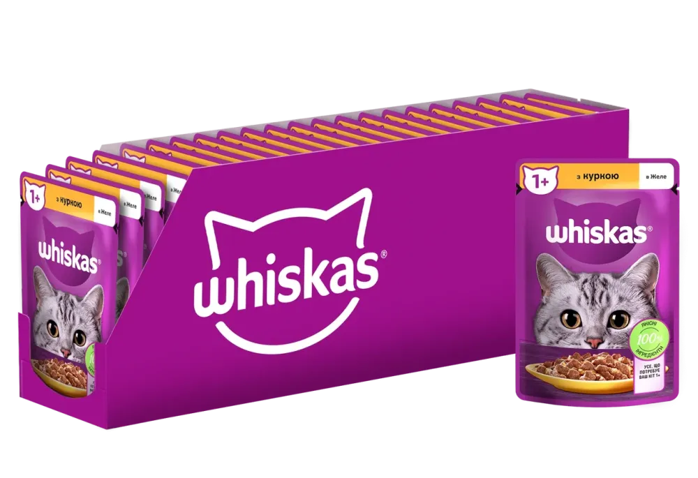 Влажный корм Whiskas (Вискас) с курицей в желе для взрослых кошек 85 г (блок 28 шт) Винница - изображение 1