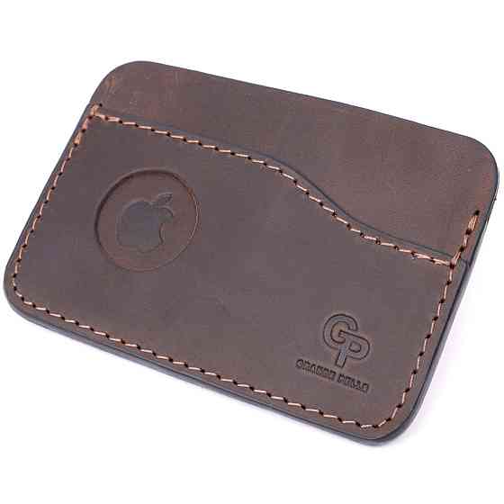 Удобный картхолдер с держателем для Apple AirTag из натуральной кожи GRANDE PELLE 11612 Коричневый Киев