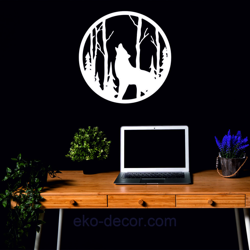 Декоративное настенное Панно «Волк», Декор на стену 90*90 см, Белый Киев - изображение 3