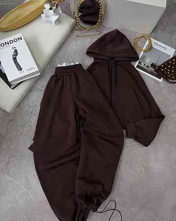 Жіночий утеплений костюм для прогулянок у спортивному стилі тринитка на флісі Шоколад, 42/44 Одеса