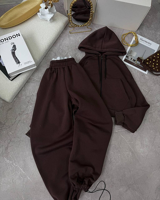 Жіночий утеплений костюм для прогулянок у спортивному стилі тринитка на флісі Шоколад, 42/44 Одеса - фото 1