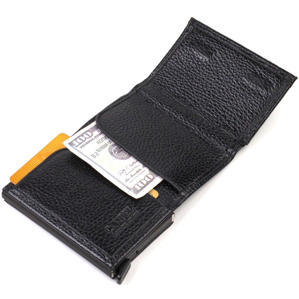 Картхолдер унісекс у три складання з автоматичним механізмом з натуральної шкіри флотар Чорний (CANPELLINI) Київ - фото 8
