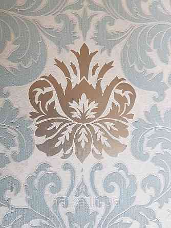 Шпалери метрові вінілові на флізелін Marburg Villa Romana класичні вензелі завитки золотисті блакитні Київ