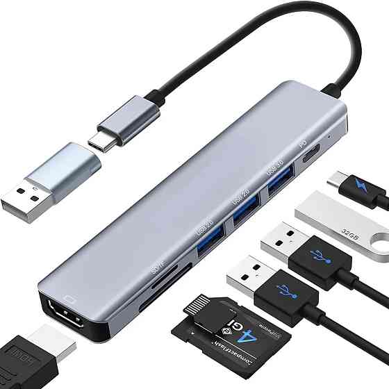 USB хаб 7в1,Type-C to HDMI+SD+TF+3хUSB +PD SBR Киев