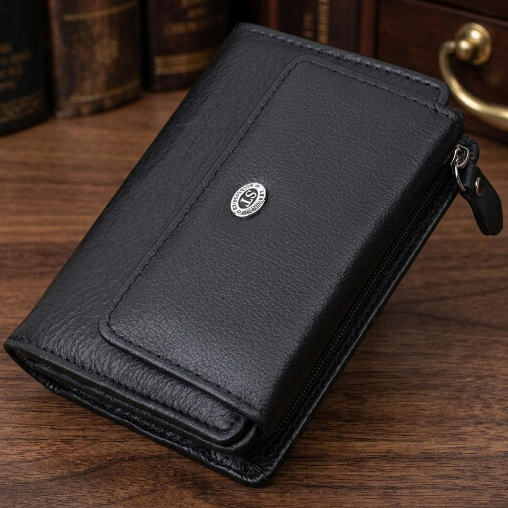 Практичный кошелек с монетницей из натуральной кожи ST Leather 22740 Черный Киев - изображение 11