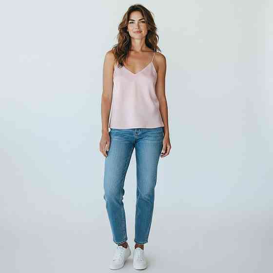 Шовкова майка на тонких бретельках Пудровий XL/2XL Харків