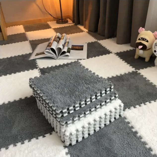 Коврик-пазл плюшевый, термоковрик, мат детский теплый 90*120см, 12 пазлов, 2 цвета белый/серый Каменец-Подольский - изображение 1