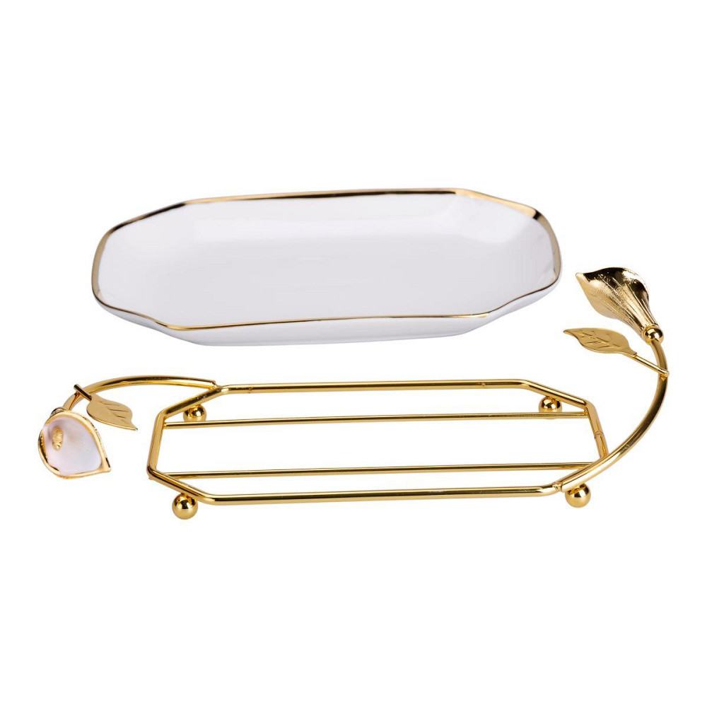 Фарфоровая фруктовница на подставке 26×15×3.5 см Белая с золотом HP-7-5 Киев - изображение 2