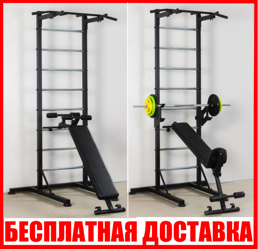 Шведская стенка передвижная Universal Black Pro универсальная без креплений скамья для пресса турник брусья Каменское - изображение 1