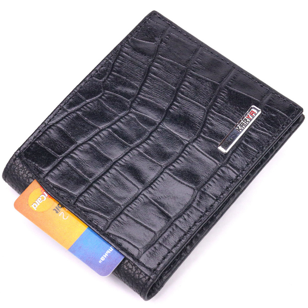 Мужской зажим с монетницей из натуральной кожи с тиснением под крокодила Черный (KARYA) Киев - изображение 9