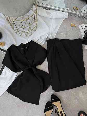 Жіночий базовий брючний костюм-двійка з креп костюмки Чорний, 50/52 Одеса